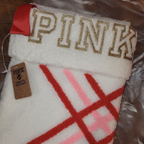 Victoria’s Secret Pink 16" Fleece Christmas Stocking Holiday 2022 Limited NEW - Picture 5 of 6